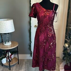 Sparkly red, Kensie one shoulder dress